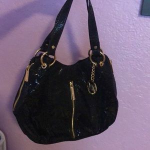 michael kors leather snake skin and gold purse